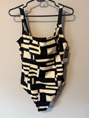 Black & Cream Geometric One-Piece Swimsuit